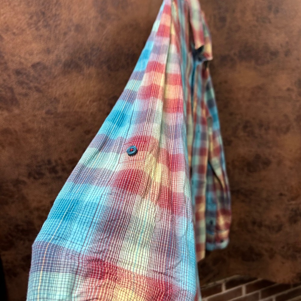 Vans Off the Wall Y2K Teal Yellow Plaid Button Down Embroidered Logo Mens Medium - Picture 4 of 8